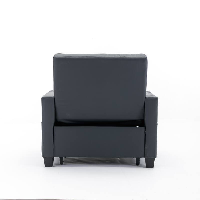 Leather Futon Armchair Bed with USB, Cup Holders & 3-Position Backrest