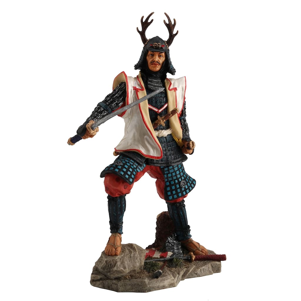 9.87" H JAPANESE SAMURAI W/DEER HORN HELMET Resin - 5.12"x6.3"x9.87"