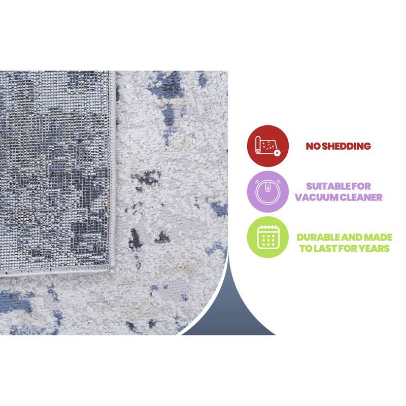 LOOM & LUXE Collection Grey/Denim/Abstract Non-Shedding Area Rug