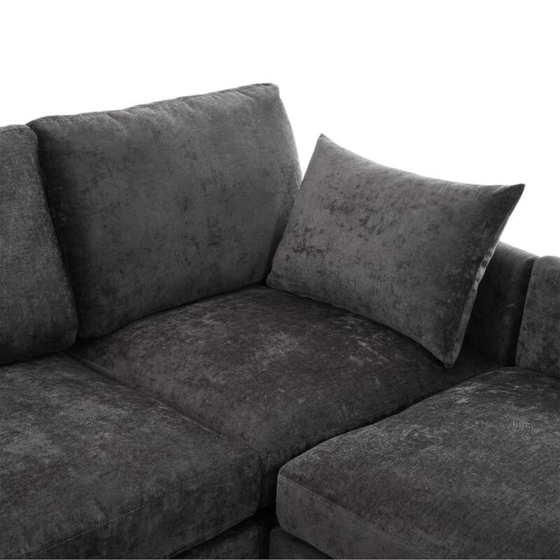 85.4" Chenille Modular Sectional Sofa with Ottoman and USB Ports - U/L-Shaped Convertible Design