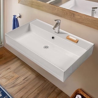 Rectangular Wall Mount Basin with Faucet Drilling Options and Overflow