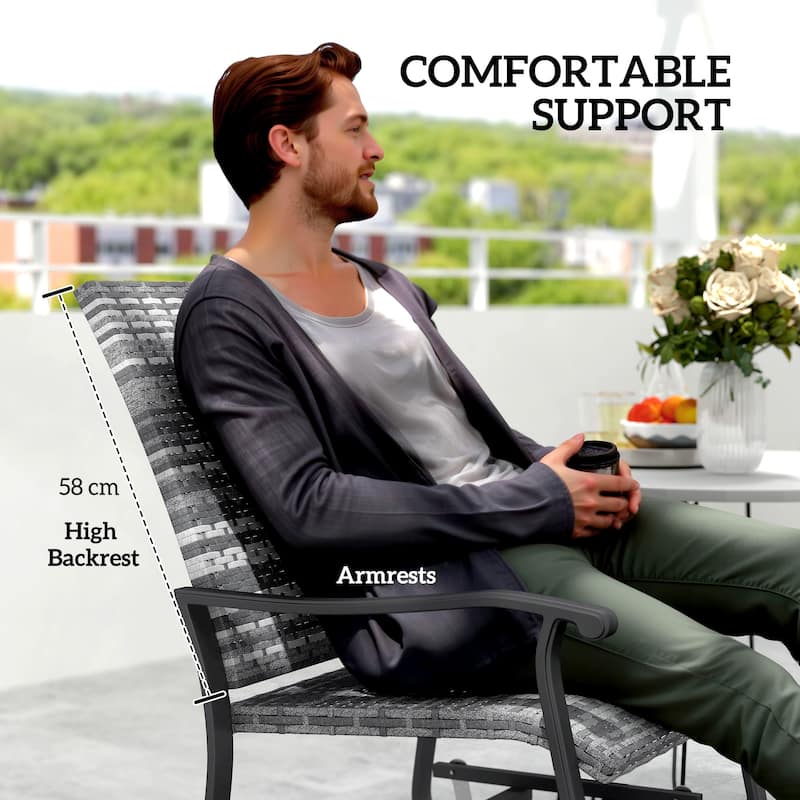 Set of 2 Rattan Gliding Chairs Swivel and Glide Indoor Outdoor Patio Garden with High Back and Steel Frame