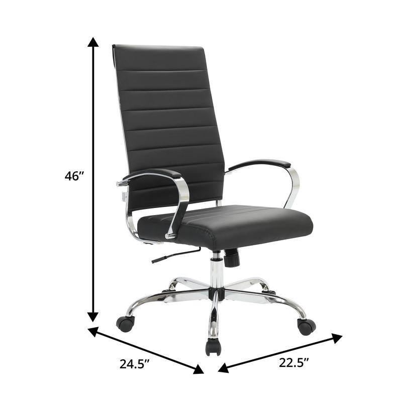 Benmar High-Back Leather Office Desk Chair in Stainless Steel Frame Adjustable Height Tilt Lock 360 Swivel Ergonomic Chair