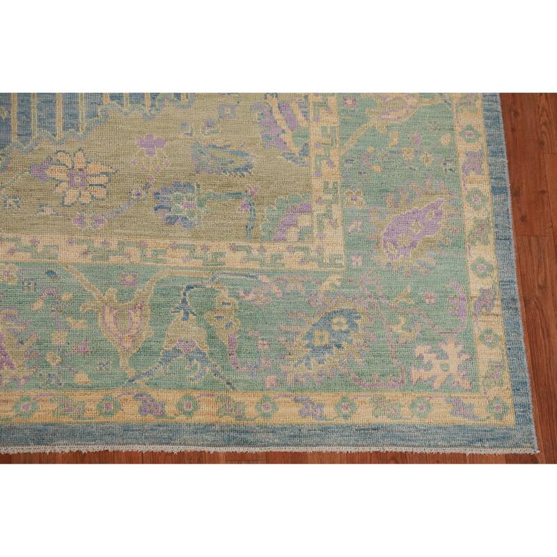 Hand Knotted Oriental 100% Wool Carpet Transitional Floral Navy Blue & Blues Oushak Area Rug - 11' 11'' X 8' 11''