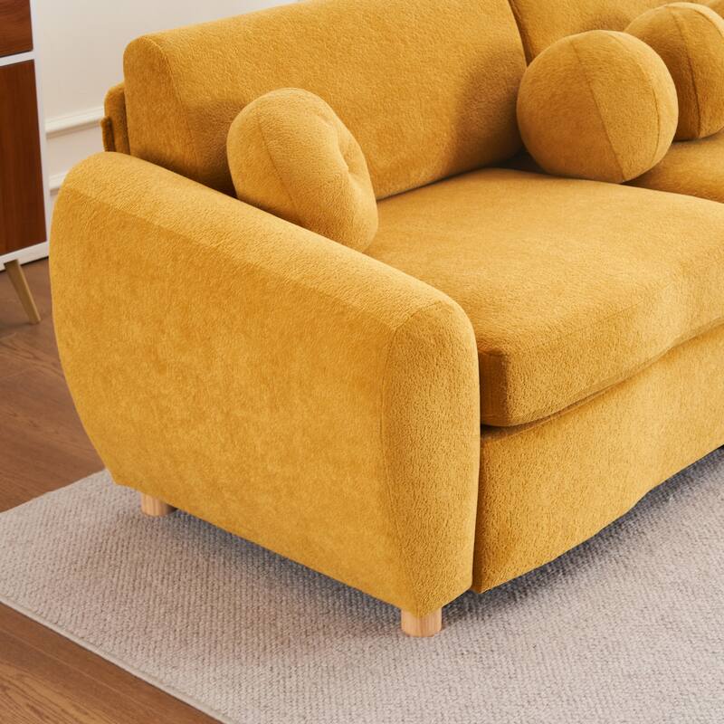 Modern Tufted Chenille Loveseat, Futon Sectional Love Seat Couch, Upholstered Sofa with 2 Pillows & 3 Lumbar Pillows