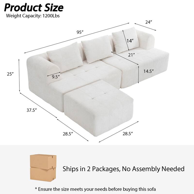 Chenille L Shaped Couch Boneless Couches for living room Tufted Sectional with Ottoman Modern Cloud Sofa