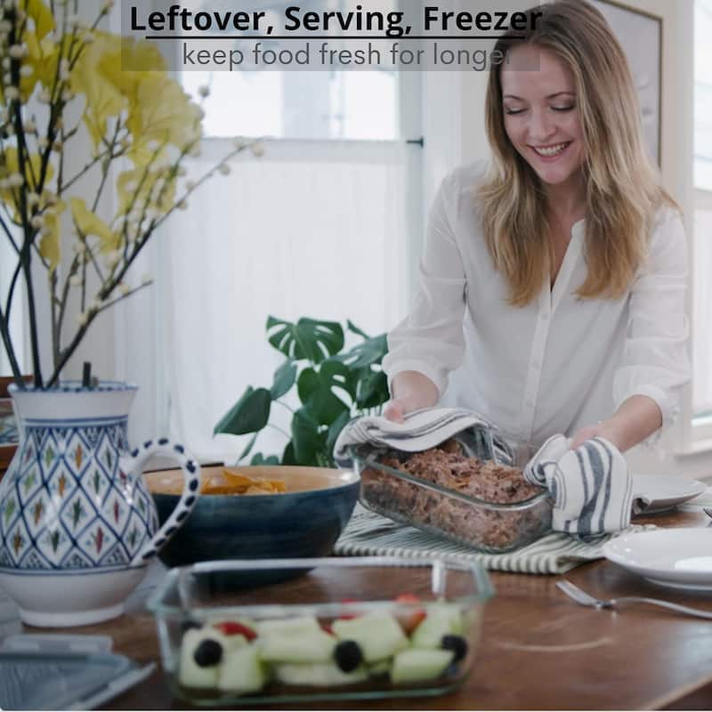 10 Cups/ 80 Oz 4 Pc (Set of 2) Glass Food Storage Containers with Airtight Locking Lids-For Storing & Serving Food.