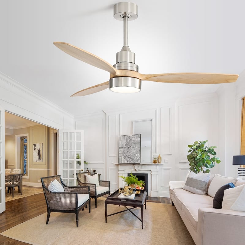 52 inch Wood Ceiling Fan with Light and Remote, Dimmable LED and Reversible DC Motor