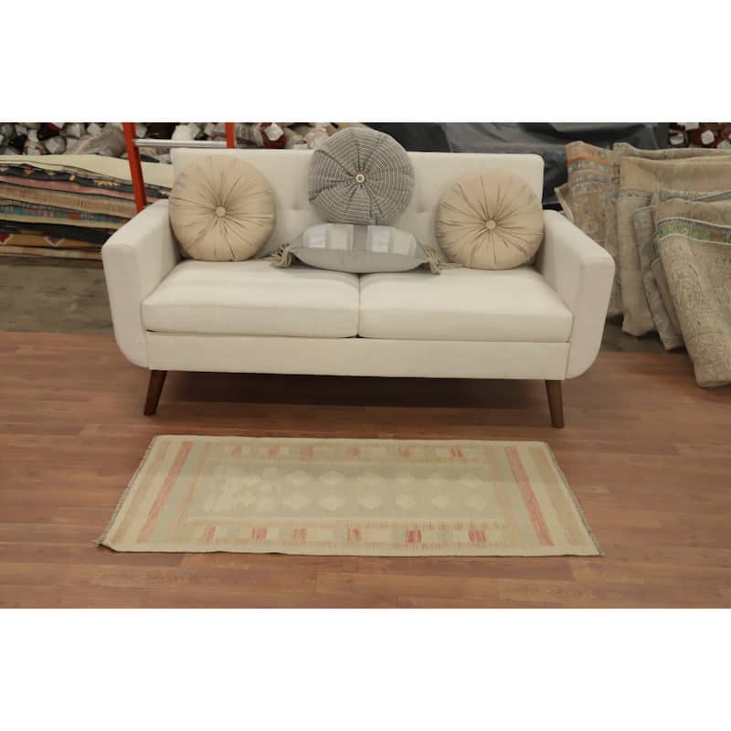 Hand Woven Oriental 100% Wool Carpet Southwestern Tribal Greys & Charcoal Kilim Area Rug - 4' 3'' X 2' 0''