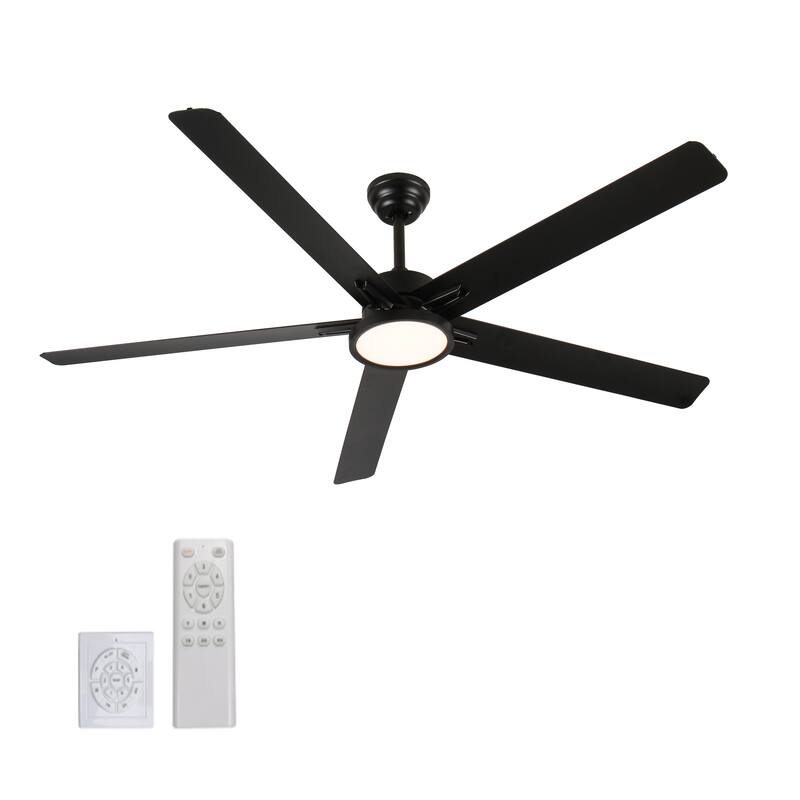 66 Inch Outdoor Ceiling Fan Light Remote Aluminum Blades Quiet DC Motor 6 Speed Black - Black