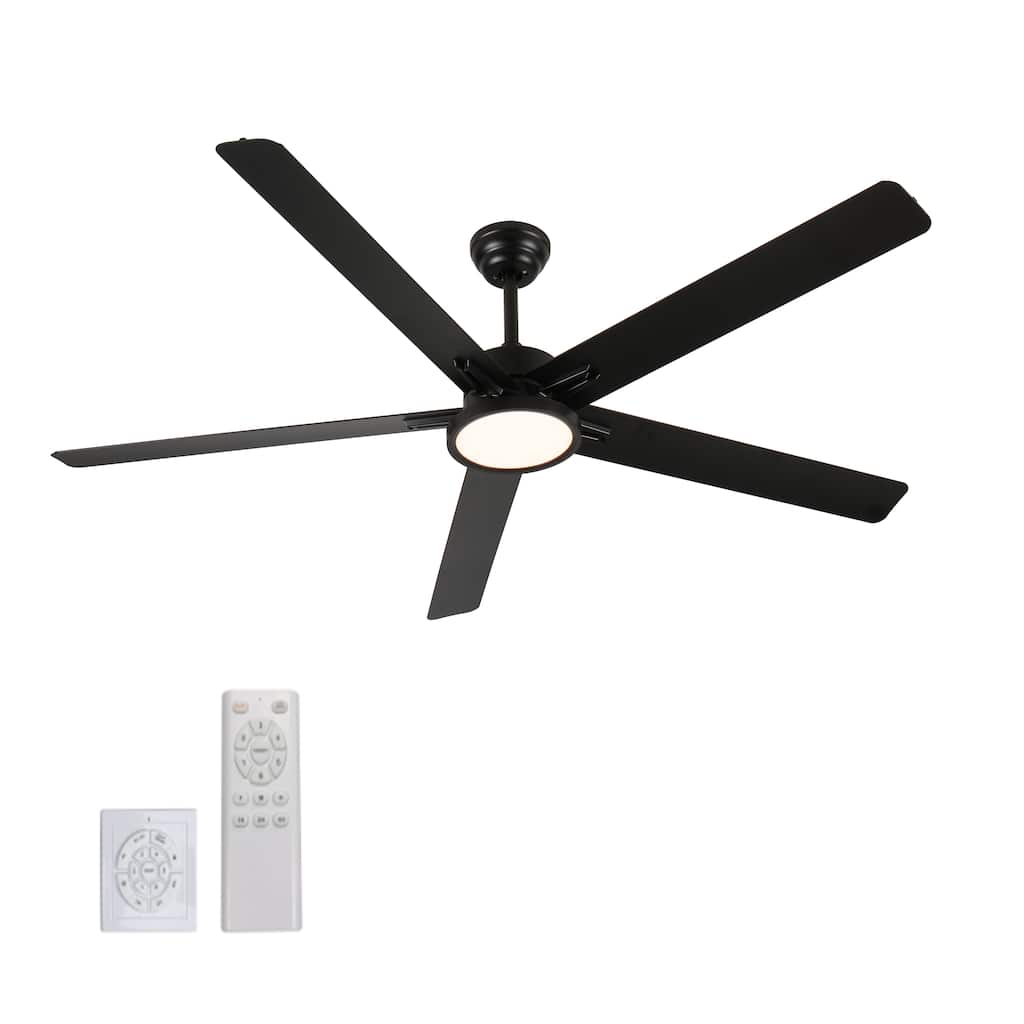 66 Inch Outdoor Ceiling Fan Light Remote Aluminum Blades Quiet DC Motor 6 Speed Black
