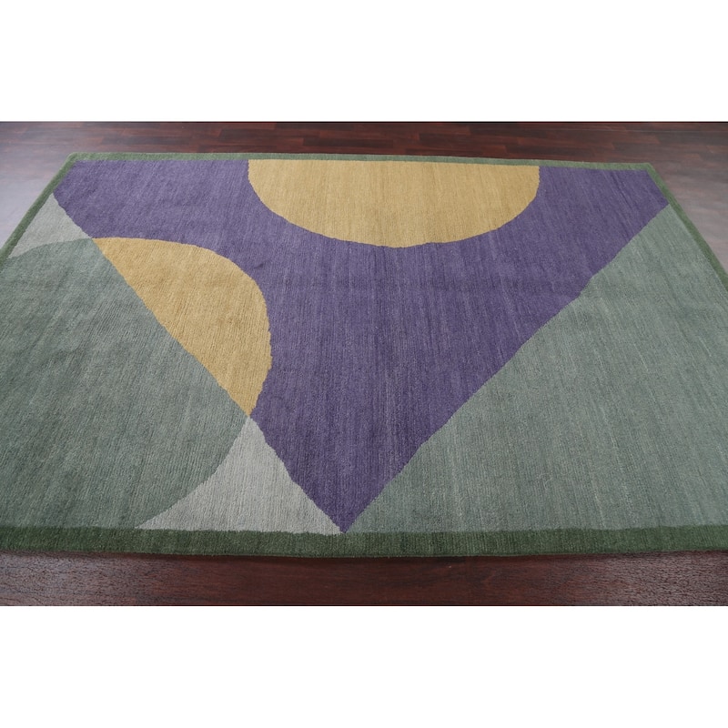 Vegetable Dye Abstract Nepalese Oriental Area Rug Handmade Wool Carpet - 6'2" x 9'3"