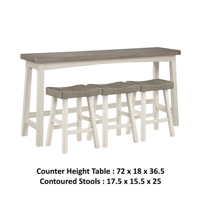 Casy 4pc Counter Height Table Set, 3 Contour Stools, White Brown Wood