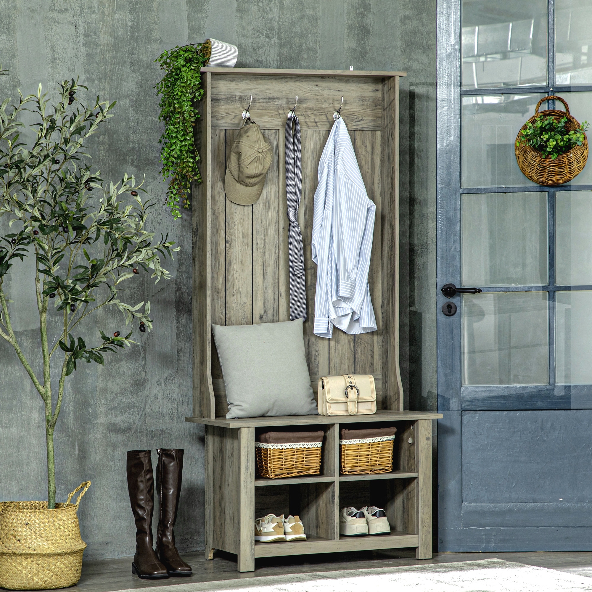 HOMCOM Hall Tree with Shoe Storage Bench Entryway Bench with Coat