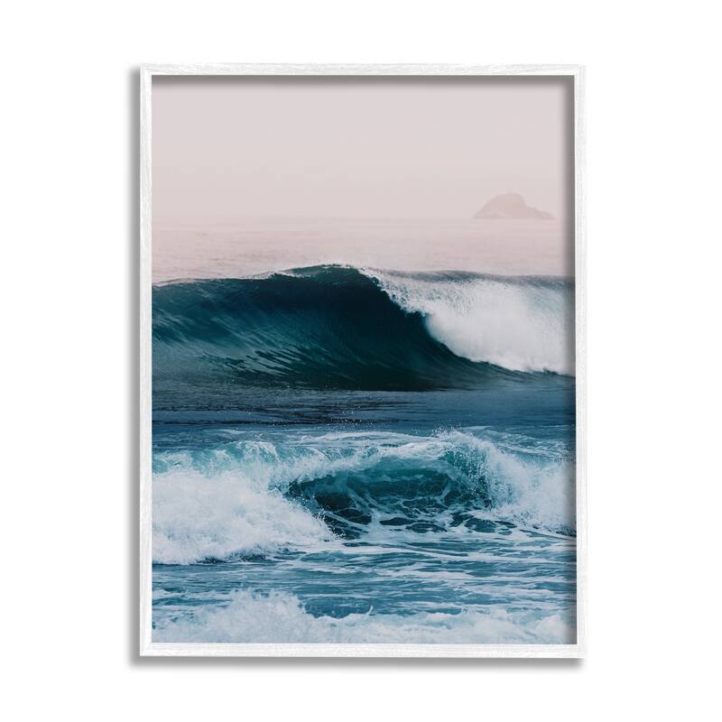 Stupell Crashing Surf Waves Ocean Beach Scene Distant Cliffs Framed Wall Art - 16 x 20 - White
