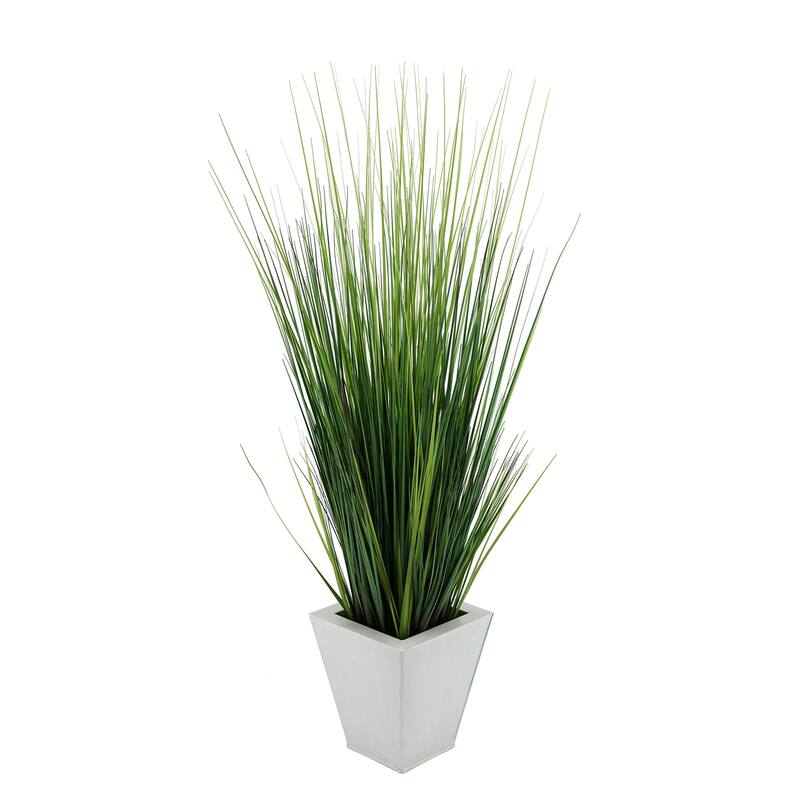 Faux PVC Grass in Square Zinc Planter - Cream