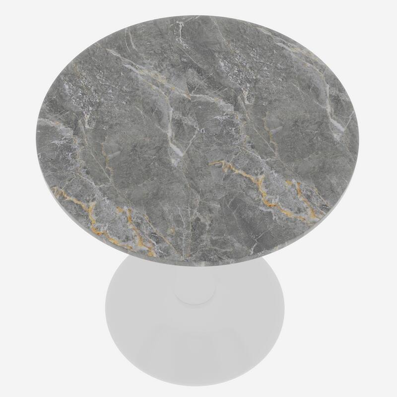 27.6" Mid-Century Modern Style Dining Table, Accommodates 2-4 People, Featuring A Round Dark Gray Textured Marble Tabletop