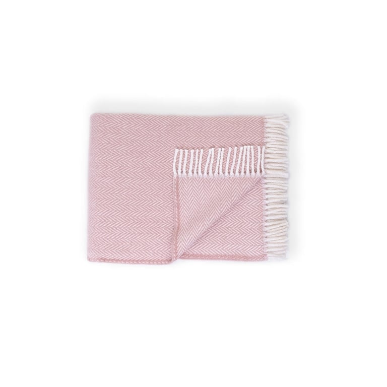 HomeRoots 70" X 55" Pink And White Cotton Blend Woven Herringbone Plush Throw Blanket with Tassels