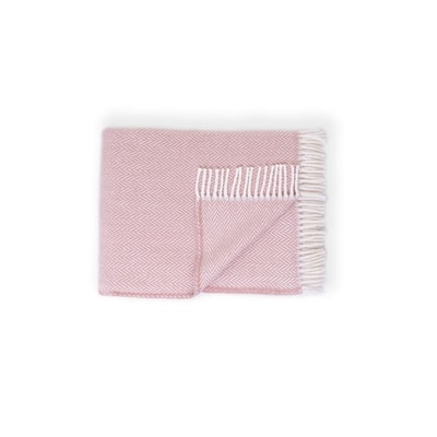HomeRoots 70" X 55" Pink And White Cotton Blend Woven Herringbone Plush Throw Blanket with Tassels