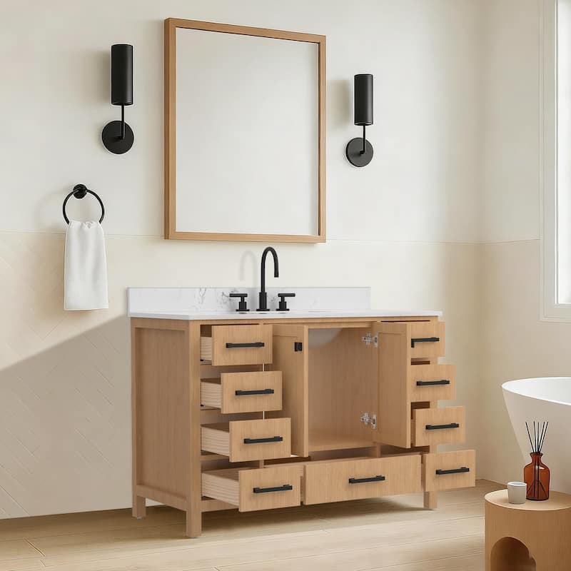 48inch Solid Wood Freestanding Bath Vanity Engineered Countertop Undermount Rectangular Ceramic Sink - 48 inch