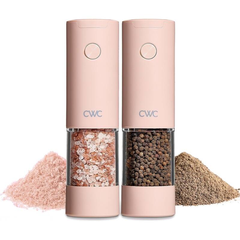 COOK WITH COLOR Electric Pepper & Salt Shaker Set, 2 Grinders for Pepper and Salt, 6.3 x 3 x 7.7 Inches, Cream - Blush
