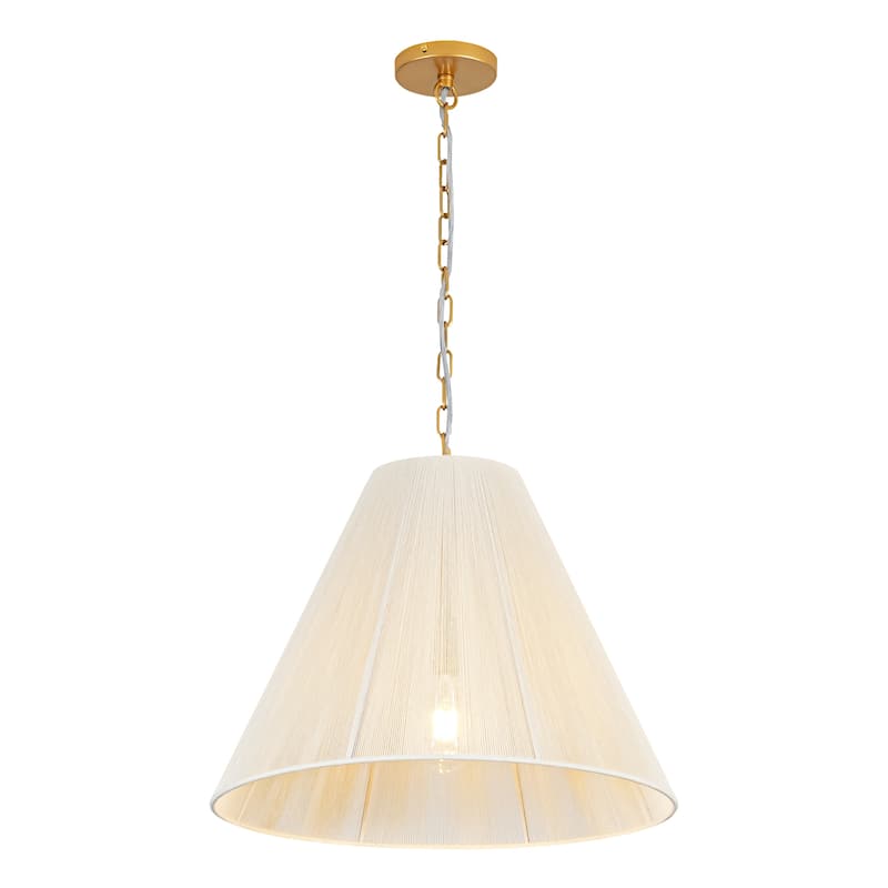 1-Light Brushed Gold Transitional Fabric Shade Cone Pendant Light with Adjustable Chain for Living & Dining Rooms
