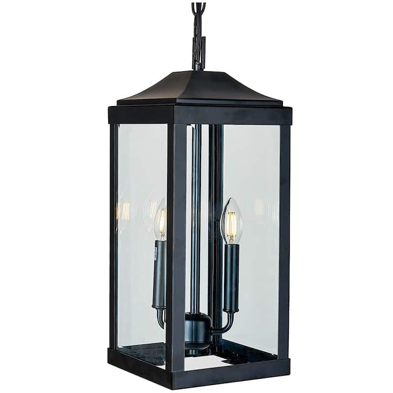 2 Light Outdoor Pendant Lantern in matte black finish - 20.2"H x 8"W x 8"D - Matte Black - 20.2"H x 8"W x 8"D