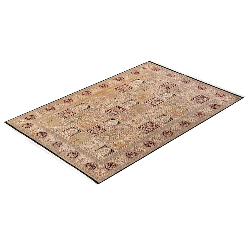 Overton Hand Knotted Wool Contemporary Oriental Black Area Rug - 6' x 9'