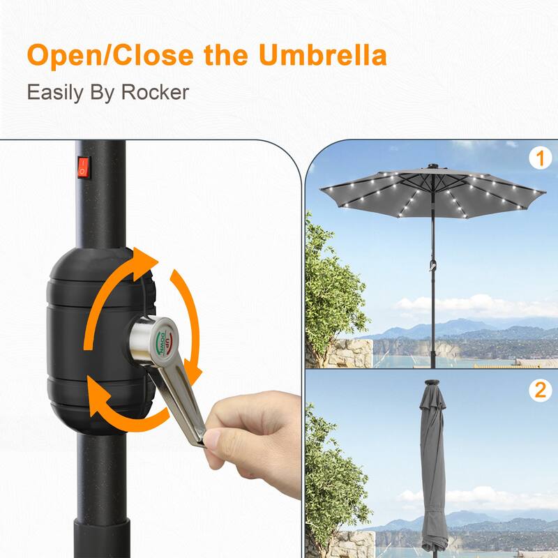 LIVOOSUN 9Ft Patio LED Market Umbrella Outdoor Table Steel Umbrella
