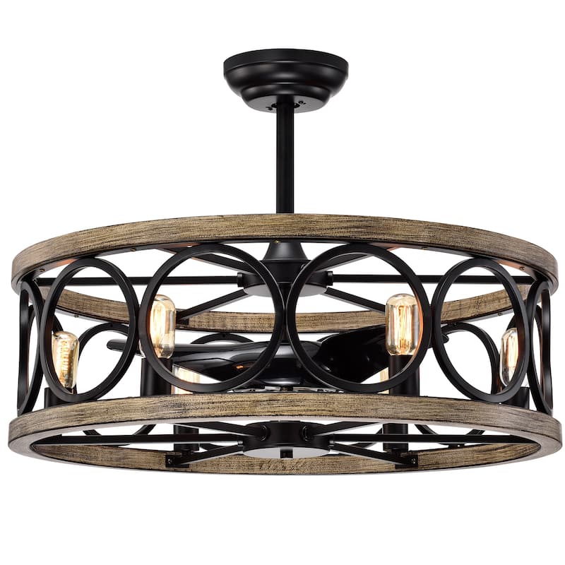 Marion 30-inch 6-light Open Metal Drum Shade Lighted Ceiling Fan