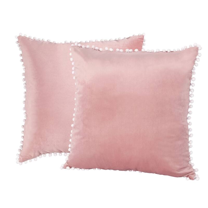 Adeco Set of 2 Decorative Throw Pillow Covers with Pom Poms - Cover Only - Set of 2 - Pillow Covers