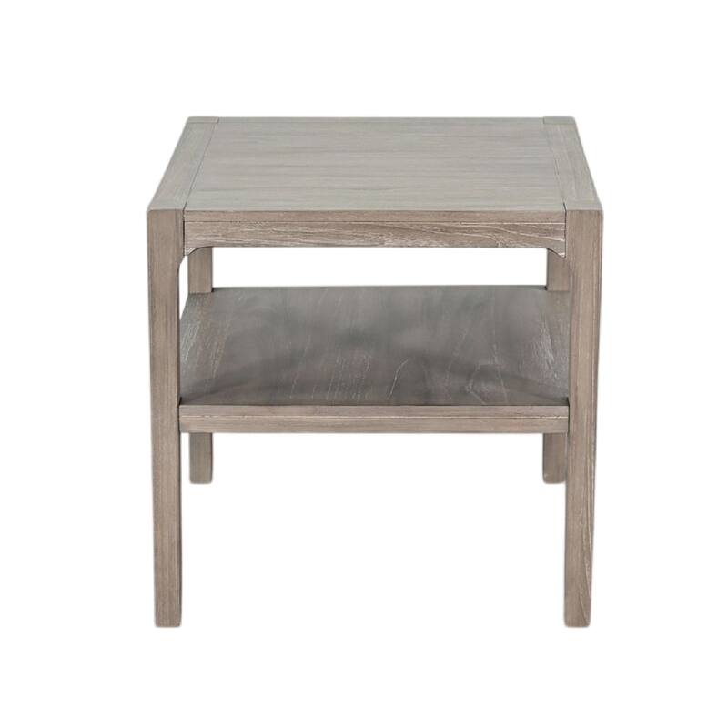 Side End Table with Lower Shelf, 24 Inch Square Top, Natural Brown