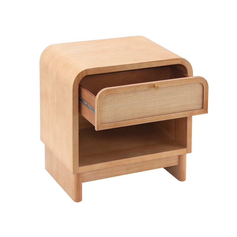 Christopher Knight Home - Boho Minimalist 23.62" Nightstand with Glide Drawer, Open Shelf & Iron Handle, Versatile Home Use