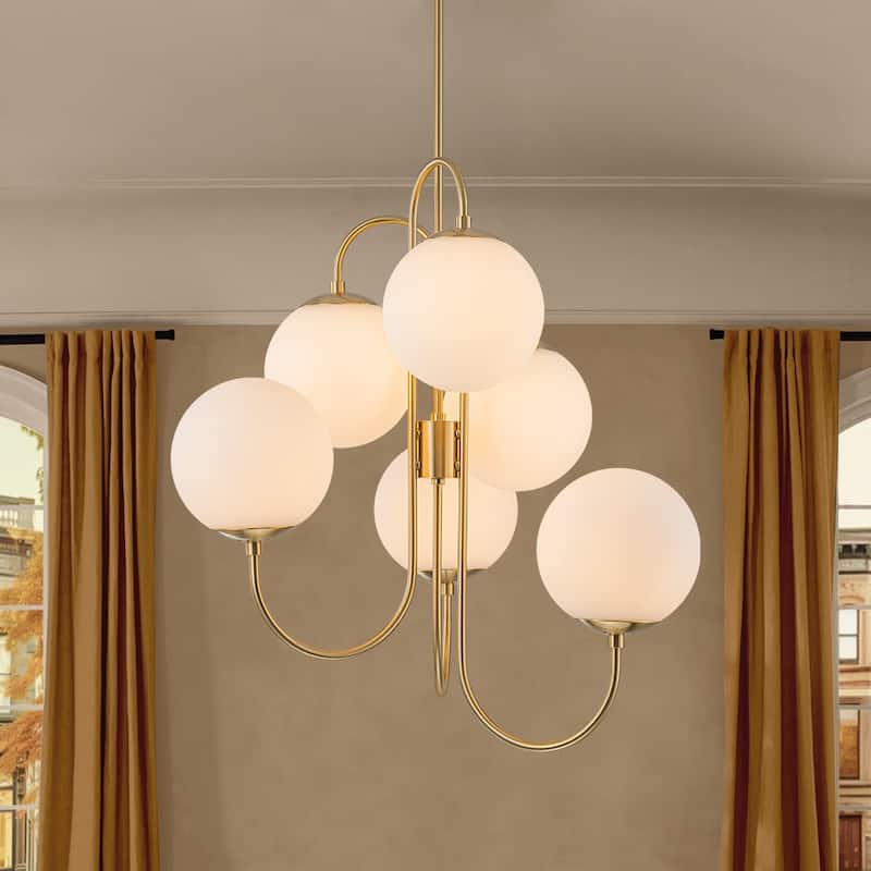 Art Deco 6-Light Frosted Glass Globe Bubble Sputnik Chandelier 28in