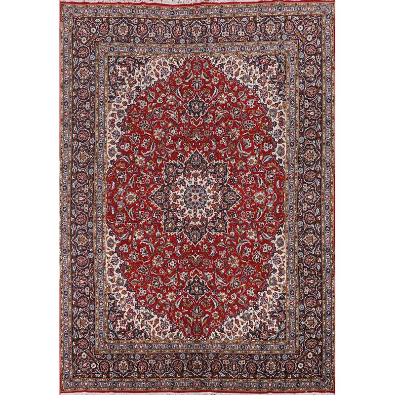 Floral Red Kashan Turkish Area Rug Machine Made Carpet - 9'6" x 12'6"