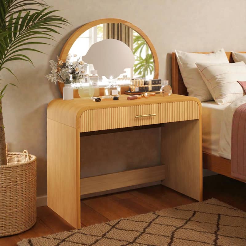 39" Makeup Vanity Table with Touch Screen Lighted Mirror, Dressing Desk with Drawer, Removable Mirror Design