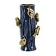 preview thumbnail 2 of 7, 8x8x15.5" Blue Ceramic Tree Branch Vase with Gold Bird Accents