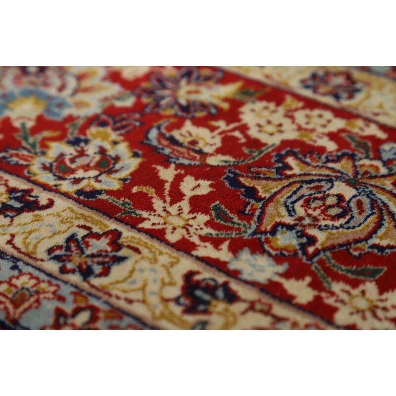 Hand Knotted Oriental 100% Wool Carpet Traditional Floral Navy Blue & Blues Isfahan Area Rug - 7' 5'' X 4' 9''