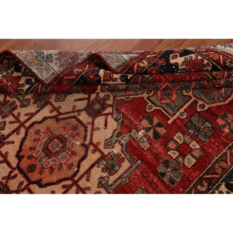 Geometric Bakhtiari Persian Vintage Area Rug Handmade Wool Carpet - 5'6" x 9'10"