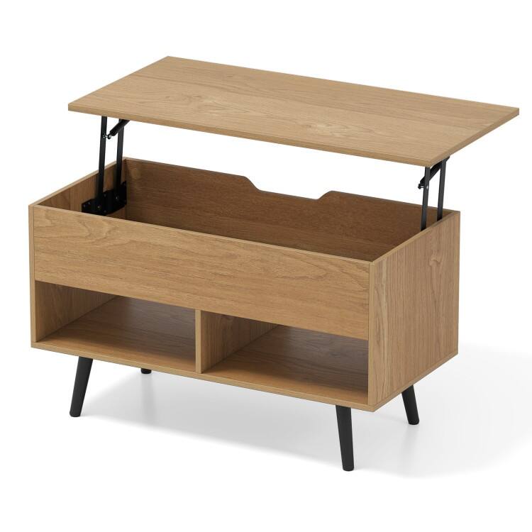 31.5 Inch Lift Top Coffee Table with Hidden Compartment and 2 Storage Shelves - 31.5" x 15.5" x 17.5" (L x W x H) - Natural