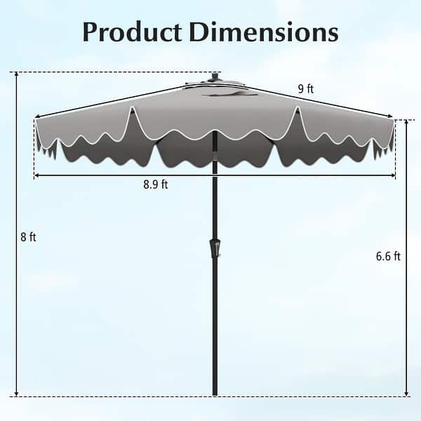 dimension image slide 0 of 3, Large 9x8 Feet Polyester Fabric Outdoor Patio Umbrella with Wind Vent and Push Button Tilt Crank Handle