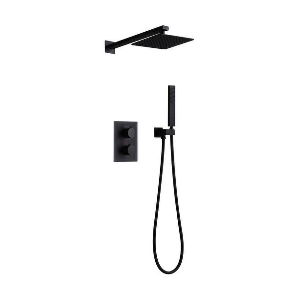 Thermostatic Black Shower System Set With Handheld Shower Wall Mount