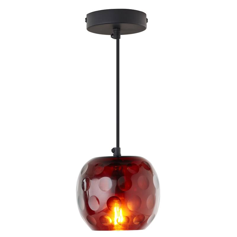 Quinn River of Goods Black Metal and Hand Blown Glass 6-Inch Pendant Light with Adjustable Hanging Cord - 6" x 6" x 60" - 6" x 6" x 60" - Red/Black