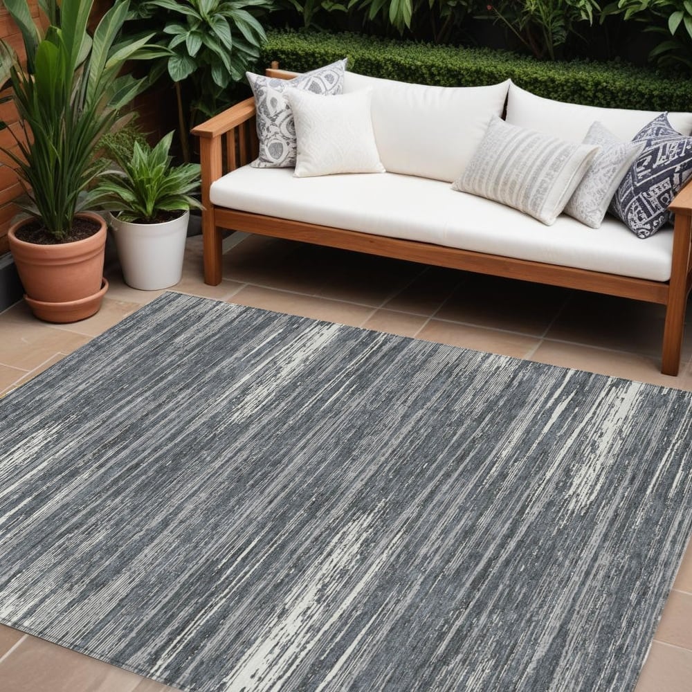 HomeRoots Striped Transitional Rectangle Outdoor Rug