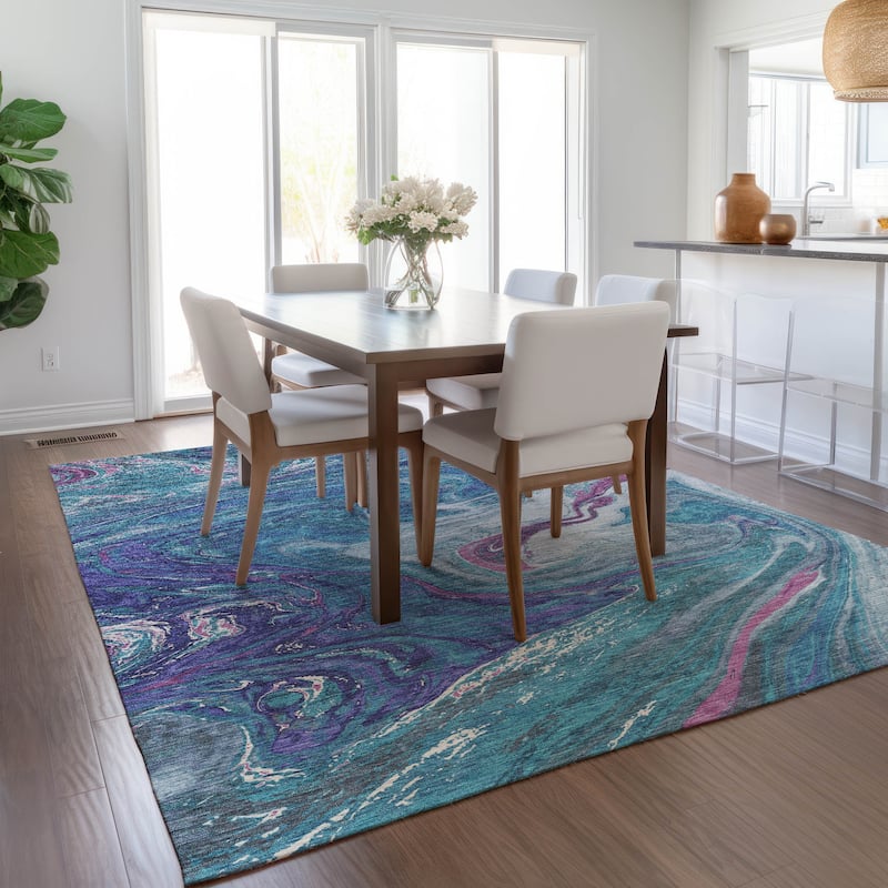 Machine Washable Indoor/ Outdoor Abstract Brushstroke Chantille Rug