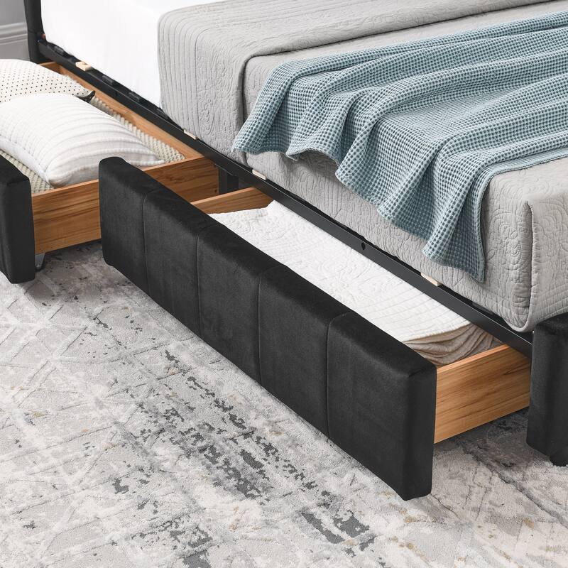 Full Size Daybed Grounded Bed Velvet Upholstered Tufted Bed Frame with L-shaped Backrest & Armrests for Livingroom or Bedroom