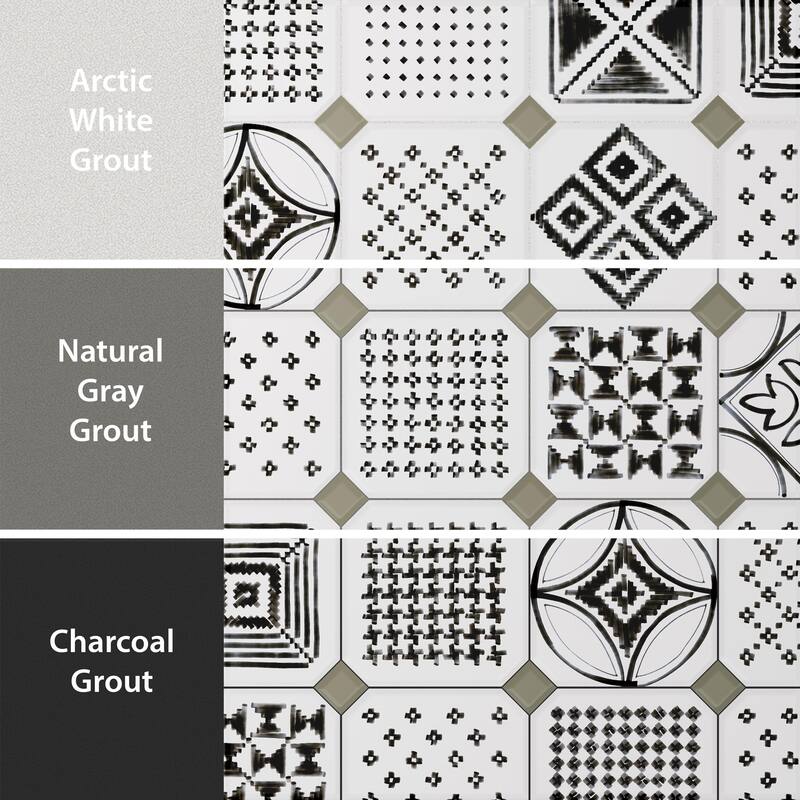 Merola Tile Vaudeville Octagon Deco Sombra with Taco Oliva 7-7/8" x 7-7/8" Porcelain Floor and Wall Tile