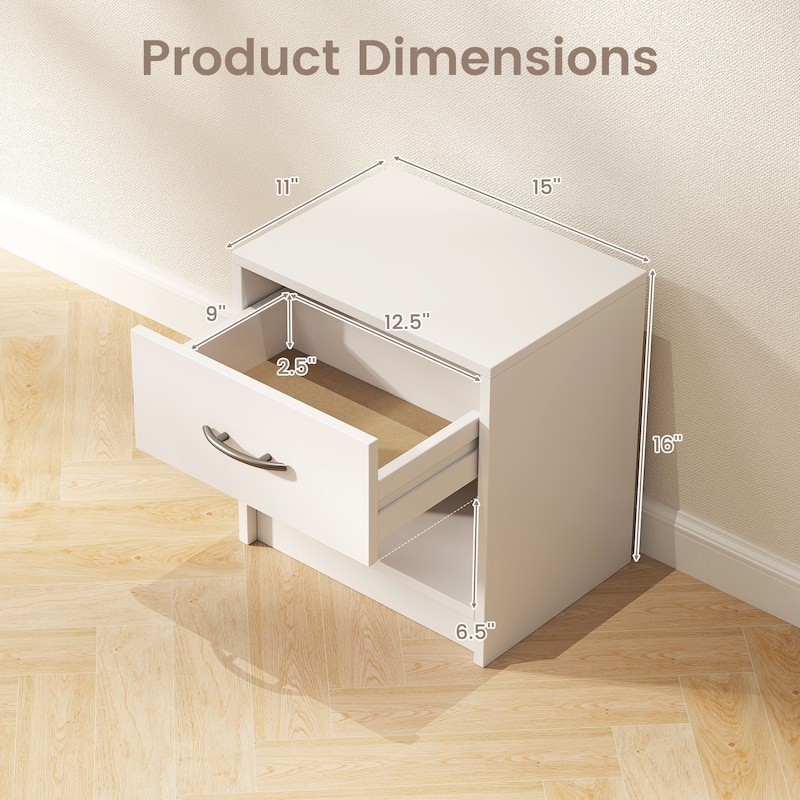 Gymax 2 PCS Nightstand w/ Drawer Side Table w/ Slide-out Drawer Open