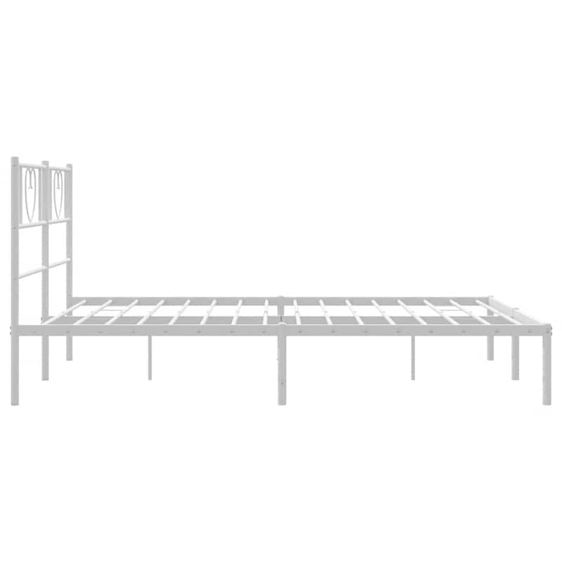 vidaXL Full Metal Bed Frame with Headboard, White, No Mattress - 77.2" x 55.9" x 35.4"