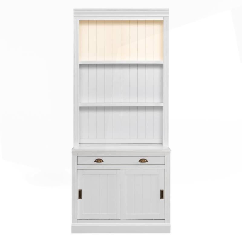 Modern Tall Bookshelf with LED Lighting and Versatile Storage Options